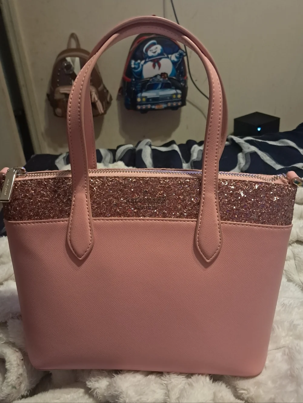 Kate Spade New York Flash Glitter Pink Tote Saffiano EUC